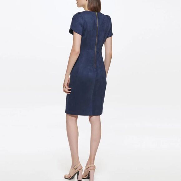 Calvin Klein Navy Short Sleeve Faux Suede Sheath Dress, Size 12, NWT - Picture 3 of 13